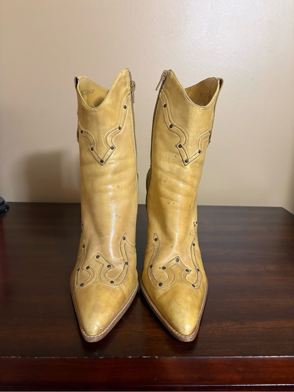 Women's Tan BCBG Leather Western Ankle Boots